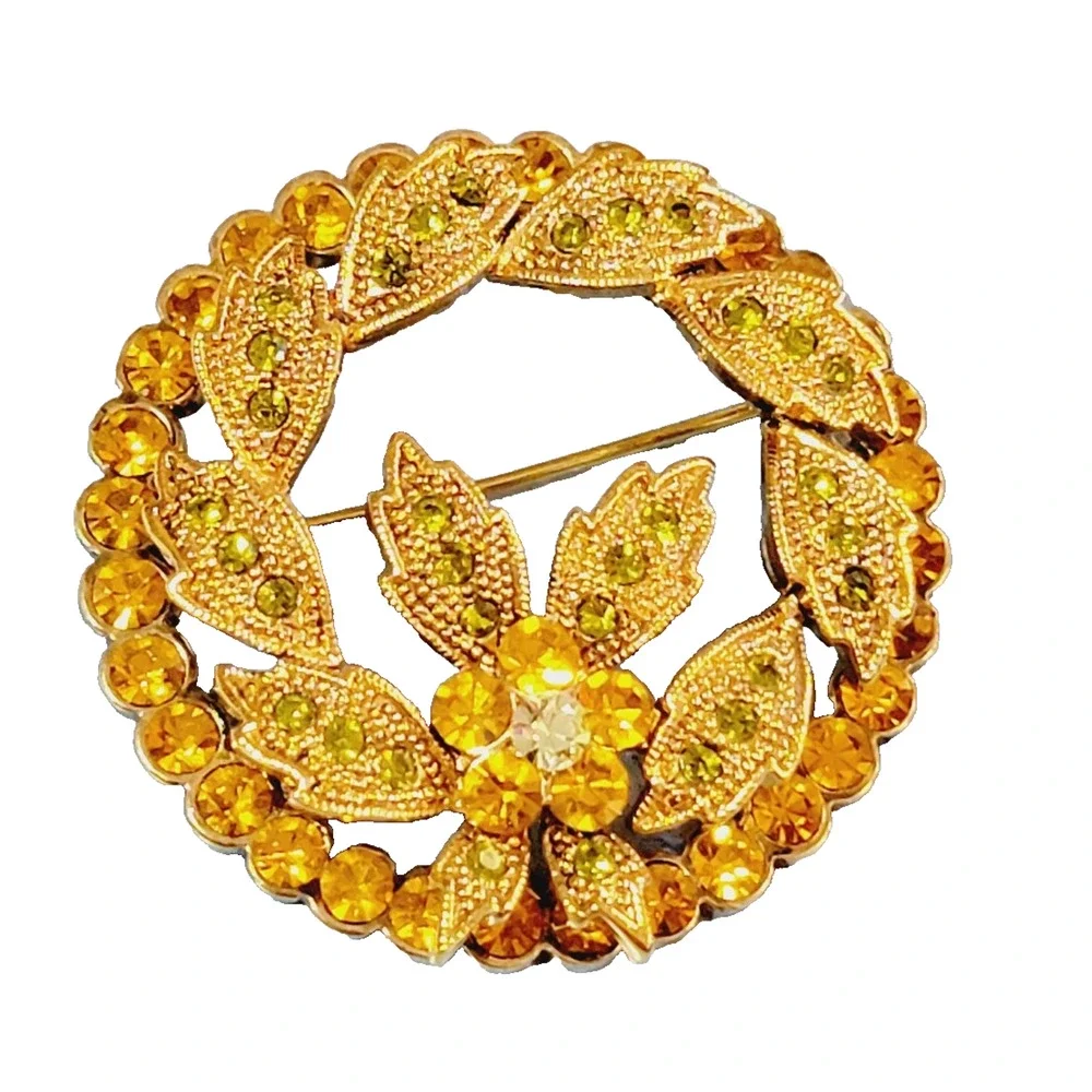 Vintage Rhinestone Brooch Pin 1.75